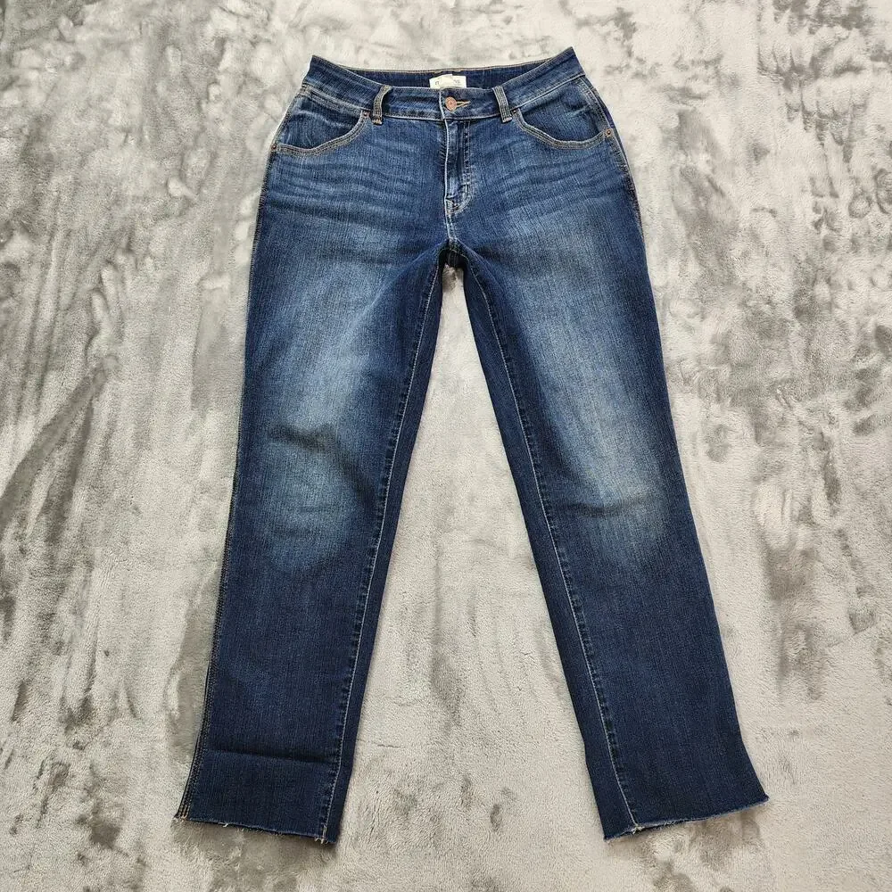 Maurices M. Jeans Womens 6 Blue Curvy High Rise Straight Crop Raw‎ Hem Stretch
